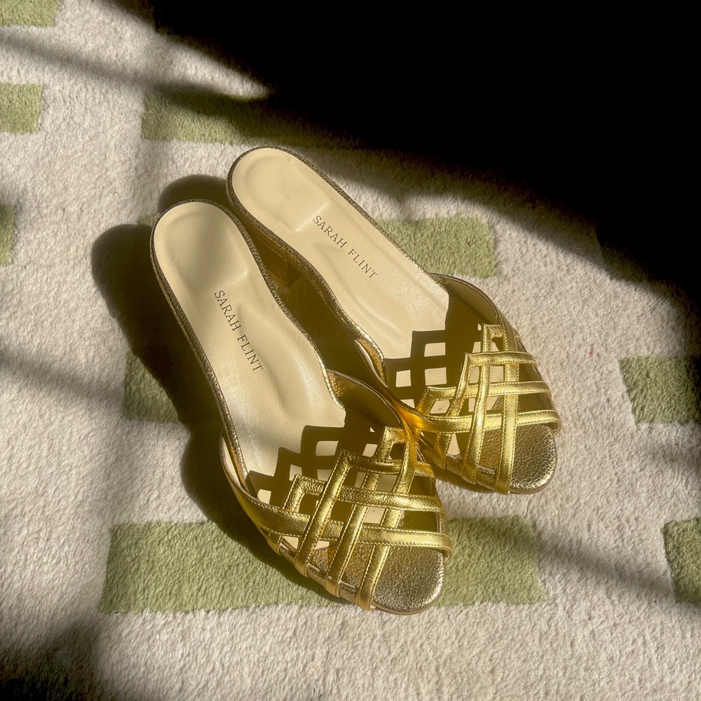Sarah Flint Gold Heel Mules